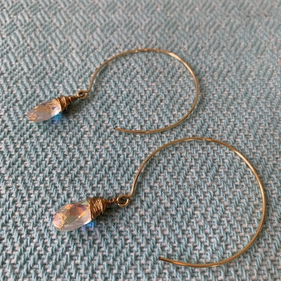 Clear Crystal Teardrop Round Hoop Dangle Earrings - Picture 6 of 11